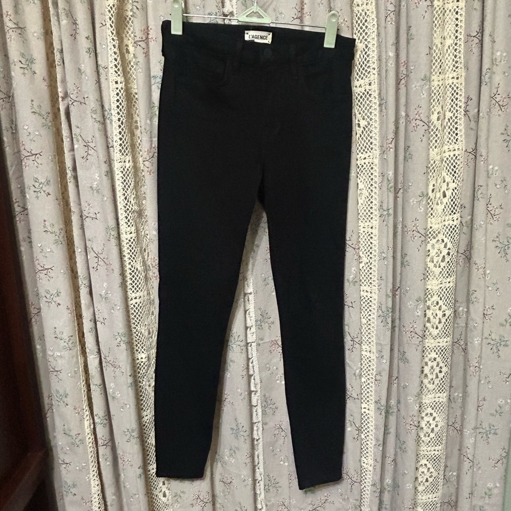 L'AGENCE Margot High Rise Skinny Stretch Denim‎ Jean Noir Size 25 EUC